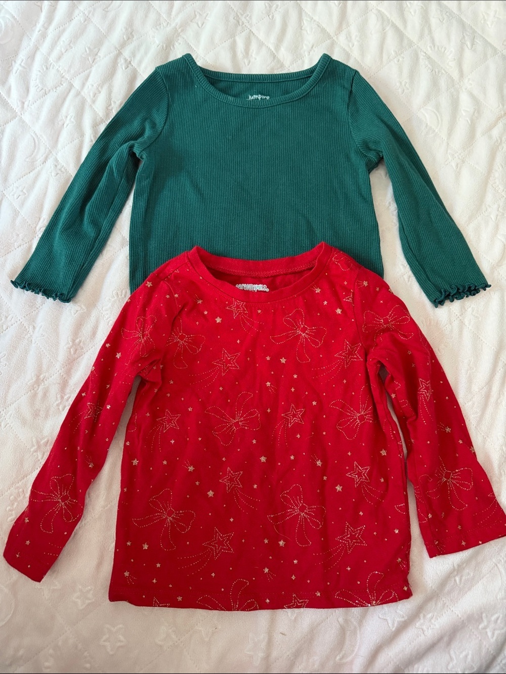 Kids Long-Sleeve Red Star & Bow Top
